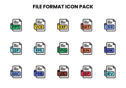File Format Lineal Color Collection Icons Pack Illustrazione stock