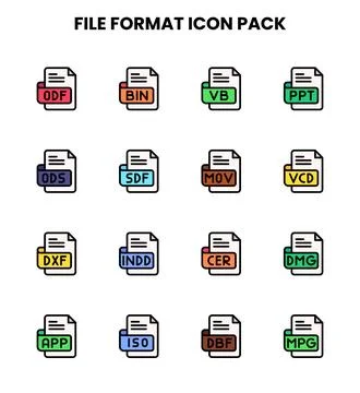 File Format Lineal Color Collection Icons Pack Stock Illustration