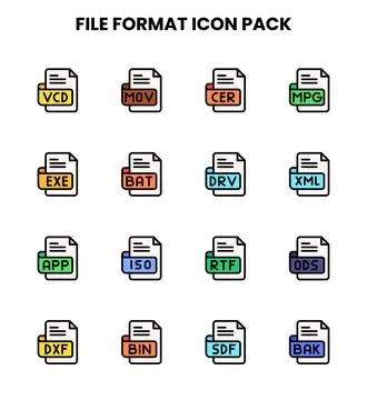 File Format Lineal Color Design Icons Pack Stock Illustration