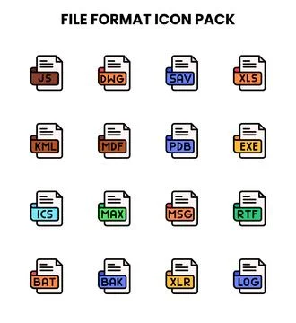 File Format Lineal Color Scalable Icons Pack 스톡 일러스트