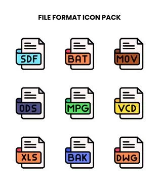 File Format Lineal Color Set Icons Pack Stock Illustration