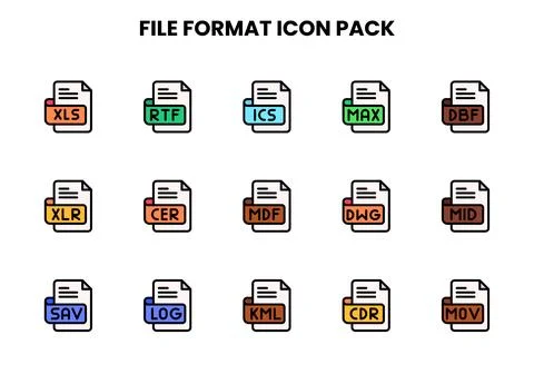 File Format Lineal Color Vector Icons Pack Stock Illustration