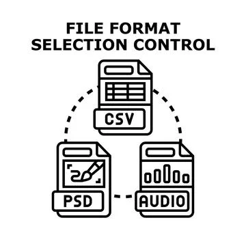 File format selection control choosing different data types Stock Illustration