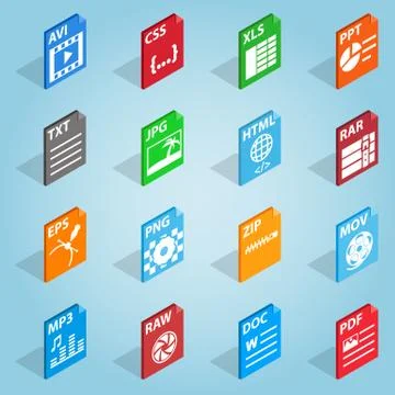 File format set icons, isometric 3d style Illustrazione stock