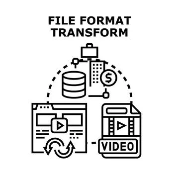 File format transform process converting business data Stock Illustration