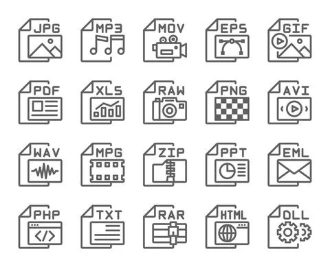 File format type outline icons set . Editable stroke . 48 x 48 pixel perfect  イラスト素材