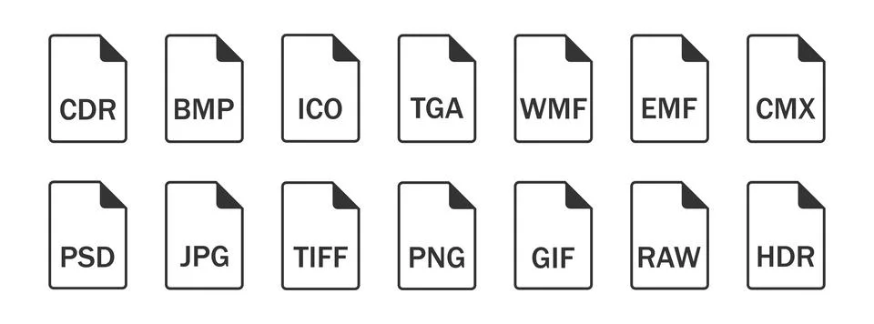 File formats icon set. Documents group types html symbol. Sign computer ele.. Stock Illustration