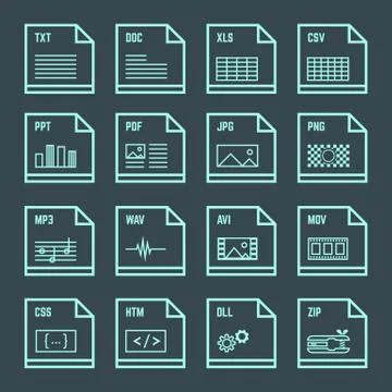 File formats minimal outline design icons set Stock Illustration