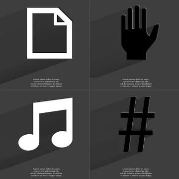 File, Hand, Note, Number icon sign. Set of Symbols with Flat design and Long  Stock Illustration