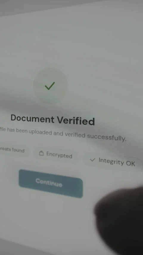 File has been uploaded and verified, status Document Verified Stock Footage 333835460