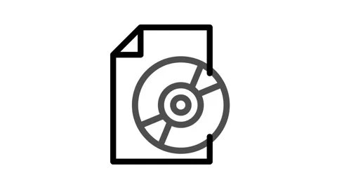 A file icon featuring a disc symbol, representing digital storage or media. Stock Footage 334834275