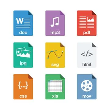 File Icons in Flat Style Stock Illustration