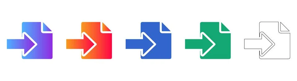 File Import Icon Set with Gradient and Line Art Stock Illustration