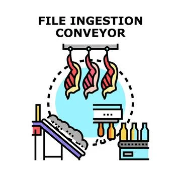 File ingestion conveyor processing information and data Stock Illustration