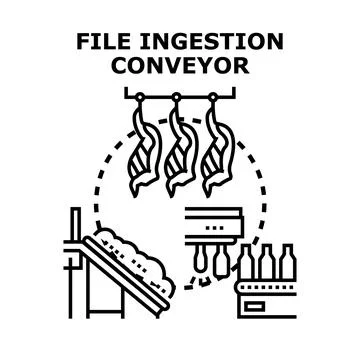 File ingestion conveyor processing information and data Stock Illustration