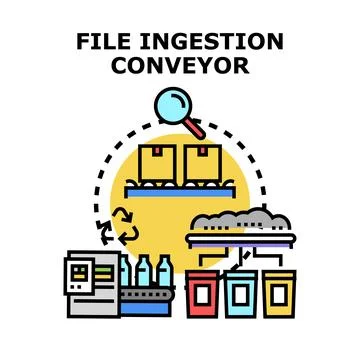 File ingestion conveyor system processing data management Stock Illustration