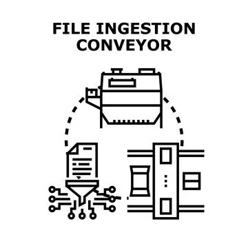 File ingestion conveyor system processing digital data Stock Illustration