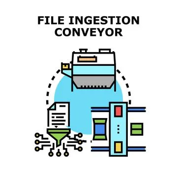 File ingestion conveyor system processing digital data Stock Illustration