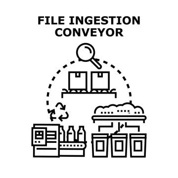File ingestion conveyor system processing data management Stock Illustration