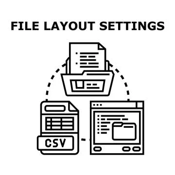 File layout settings with document folder and data csv icon Ilustração Stock