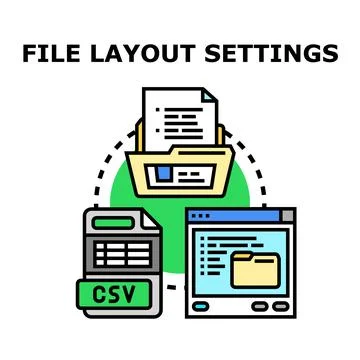 File layout settings with document folder and data csv icon Ilustración de archivo