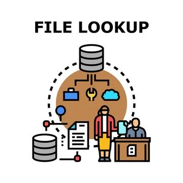 File lookup process accessing information from various data sources Illustrazione stock