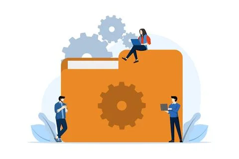 File management concept, Data storage, Folders, documents and media content. Stock Illustration