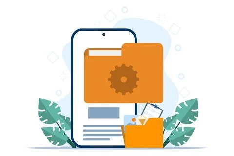 File management concept, Data storage, Folders, documents and media content. Stock Illustration