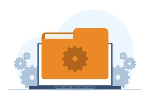 File management concept, Data storage, Folders, documents and media content. Illustrazione stock