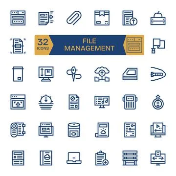 File Management Exclusive Vector Set featuring 32 Bold Line Pixel Aligned 2.. Stock Illustration