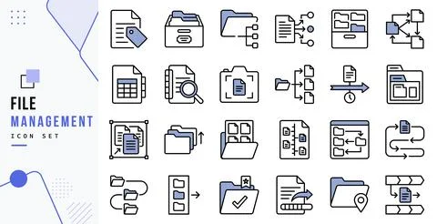 File management icon set for data organization software Stock Illustration