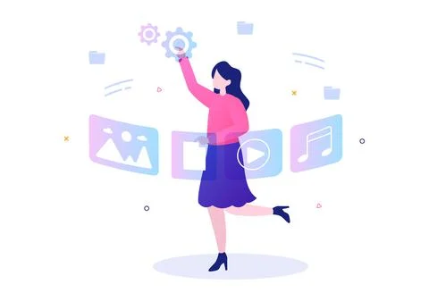File Management System and Information Vector Illustration with People Holdin Stock Illustration