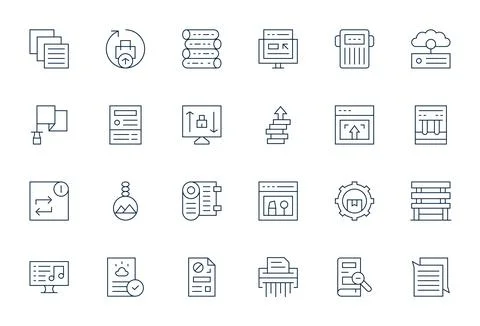 File Management Vector Icon Toolkit featuring 24 PIXEL Perfect 64x64 Thin L.. Stock Illustration