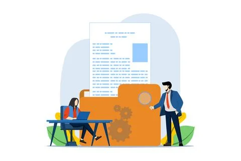 File manager and data storage concept. file management administration. Illustrazione stock
