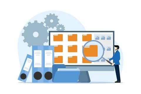 File manager and data storage concept. file management administration. Illustrazione stock