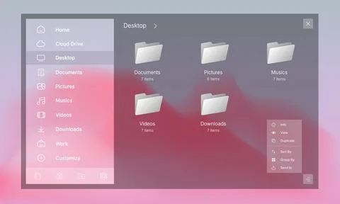 File manager user interface design on desktop operating system mockup Stock Illustration