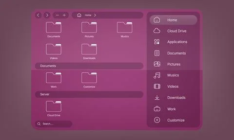 File manager user interface design with dark purple outline theme Stock Illustration