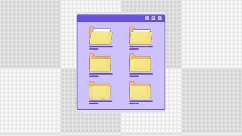 File manager window with folders 2D cartoon object animation Stock Footage 335210070