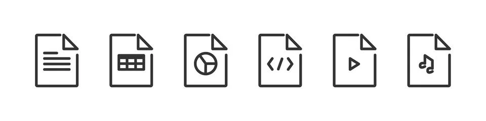 File media type set line icon. Isolated button for documents. Vector Stock Illustration