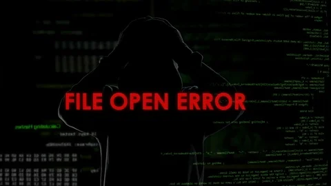 File open error, unsuccessful hacking attempt on server, criminal gets furious Stock Footage 84532683