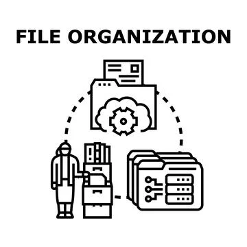 File organization concept with data management system Stockillustratie