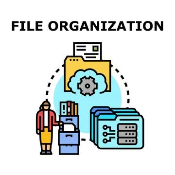 File organization concept with data management system Stockillustratie