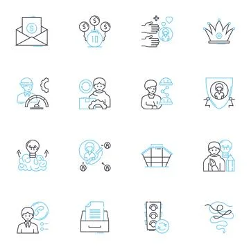 File organization linear icons set. Folders, Tags, Sort, Categorize, Alphabetize Illustrazione stock