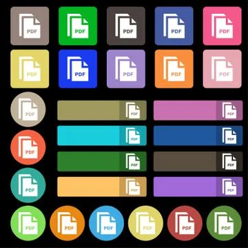 File PDF icon sign. Set from twenty seven multicolored flat buttons. Vector Stock Illustration