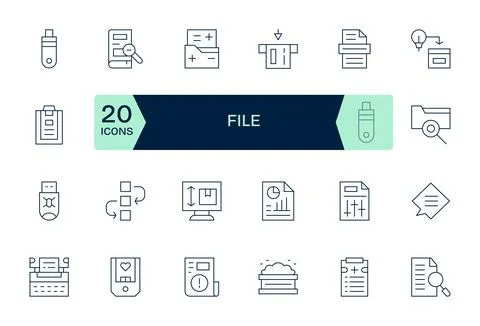 File Premium Vector Bundle with 24 64x64 Detail Enhanced Thin Line Icons Stock Illustration