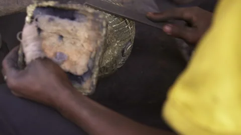 File processing of a part of a metal sculpture Stock Footage 260698737