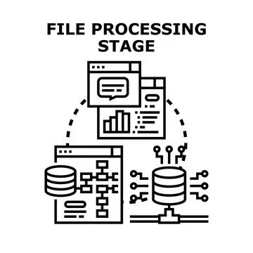 File processing stage with data management and analysis イラスト素材