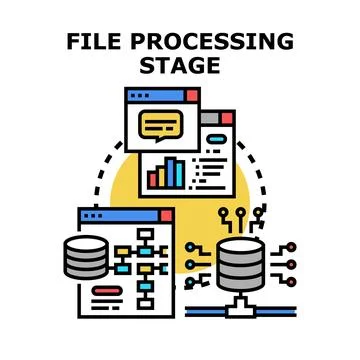 File processing stage with data management and analysis Stock Illustration