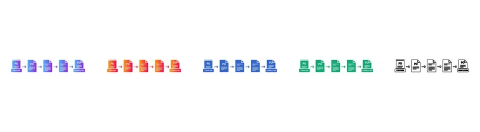 File Processing Workflow Icons Set Ilustración de archivo
