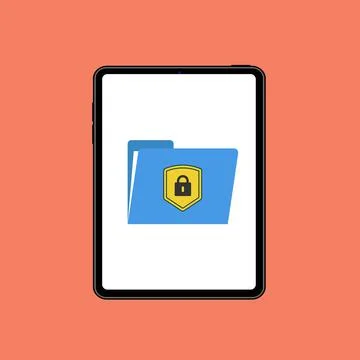 File protection concept with tablet. Vector illustration Stock Illustration